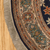 Roshni - Hand Knotted Silk Rug in Navy Blue/Cream