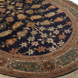 Roshni - Hand Knotted Silk Rug in Navy Blue/Cream