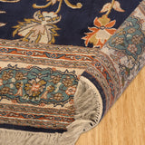 Roshni - Hand Knotted Silk Rug in Navy Blue/Cream