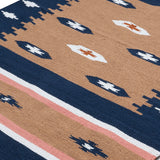 Raqs - Hand Woven Cotton Rug In Brown/Navy Blue