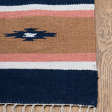 Raqs - Hand Woven Cotton Rug In Brown/Navy Blue