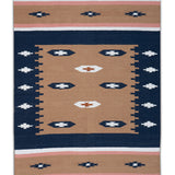 Raqs - Hand Woven Cotton Rug In Brown/Navy Blue