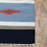 Sitara - Hand Woven Cotton Rug In  Light Blue/Navy Blue
