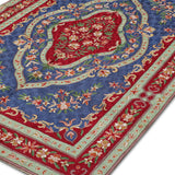Solvane - Chain Stitch Embroidery Cotton Rug In Blue/Red