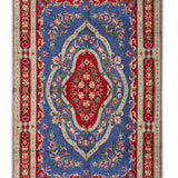 Solvane - Chain Stitch Embroidery Cotton Rug In Blue/Red