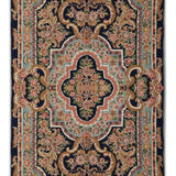 Nayvora - Chain Stitch Embroidery Wool Rug In Navy Blue/Brown
