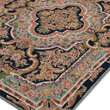 Nayvora - Chain Stitch Embroidery Wool Rug In Navy Blue/Brown