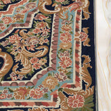 Nayvora - Chain Stitch Embroidery Wool Rug In Navy Blue/Brown