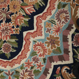 Nayvora - Chain Stitch Embroidery Wool Rug In Navy Blue/Brown