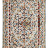 Ravellaa - Chain Stitch Embroidery Cotton Rug in Cream/Blue