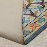 Ravellaa - Chain Stitch Embroidery Cotton Rug in Cream/Blue