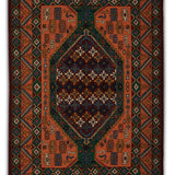 Tazvora - Chain Stitch Embroidery Wool Rug In Orange/Green