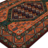 Tazvora - Chain Stitch Embroidery Wool Rug In Orange/Green