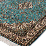 Bahareh - Hand Knotted Silk Rug In TurquoiseBlue/Ivory