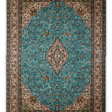 Bahareh - Hand Knotted Silk Rug In TurquoiseBlue/Ivory