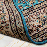 Bahareh - Hand Knotted Silk Rug In TurquoiseBlue/Ivory