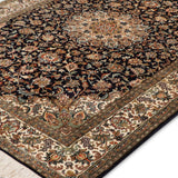 Yasamin - Hand Knotted Silk in Navy Blue/Ivory