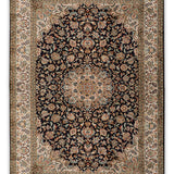 Yasamin - Hand Knotted Silk in Navy Blue/Ivory