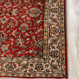 Ruhani - Hand Knotted Silk Rug in Crimson Red/ Cream
