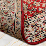 Ruhani - Hand Knotted Silk Rug in Crimson Red/ Cream