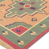 Jada - Hand woven Cotton Rug in Olive Green/Red