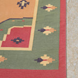 Jada - Hand woven Cotton Rug in Olive Green/Red