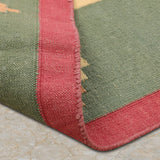 Jada - Hand woven Cotton Rug in Olive Green/Red